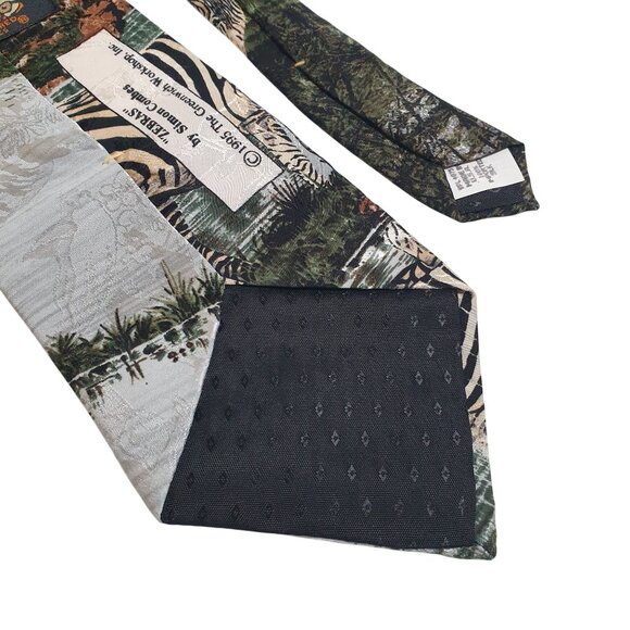 Simon Combes Art Zebra Safari Silk Tie Vintage Endangered Species 1995 Zoo Vet - Picture 6 of 6